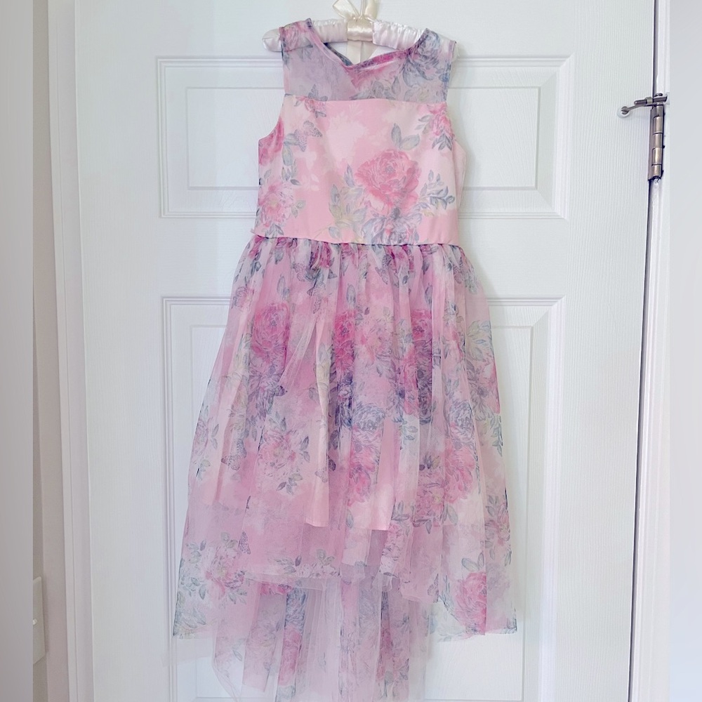 Girls Floral Tulle High Low Dress